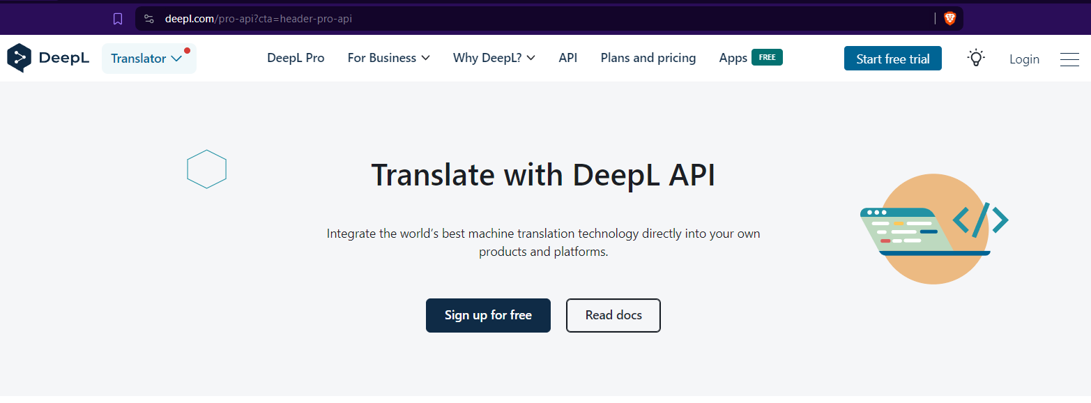 Deepl API page
